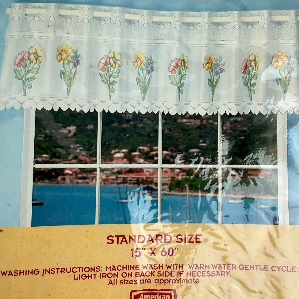 Vintage Lace Valance Lot 3 Daisy Floral Cottagecore Kitchen Curtain White 15X60